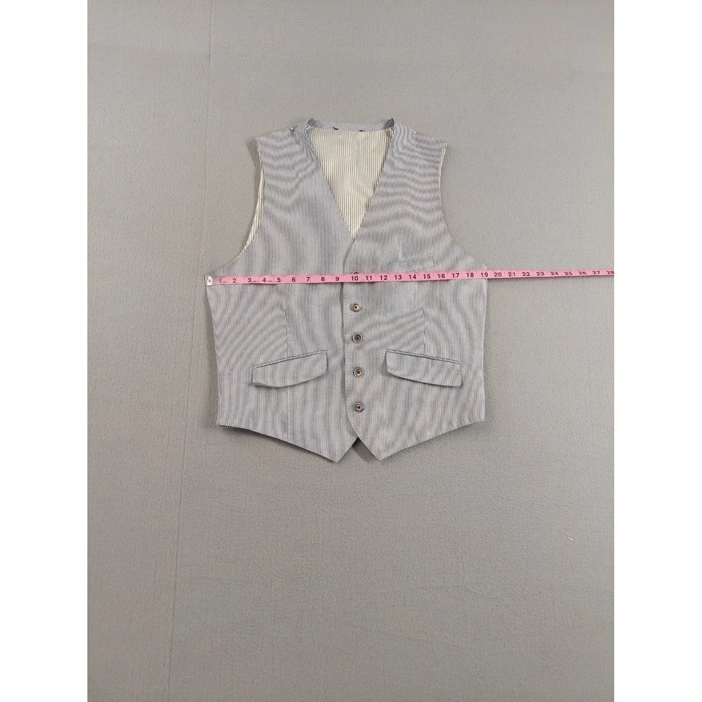 Banana Republic Men Suit Vest 40R Blue Stripe Tailored Fit Wrap Button Waistcoat